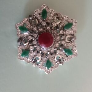 Vintage Silver and Green Floral Brooch